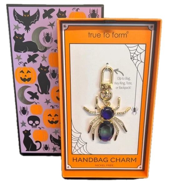 True to Form Spider Bag Charm Iridescent Crystal and Glass CZ Gold Tone Clip NIB - Picture 10 of 10